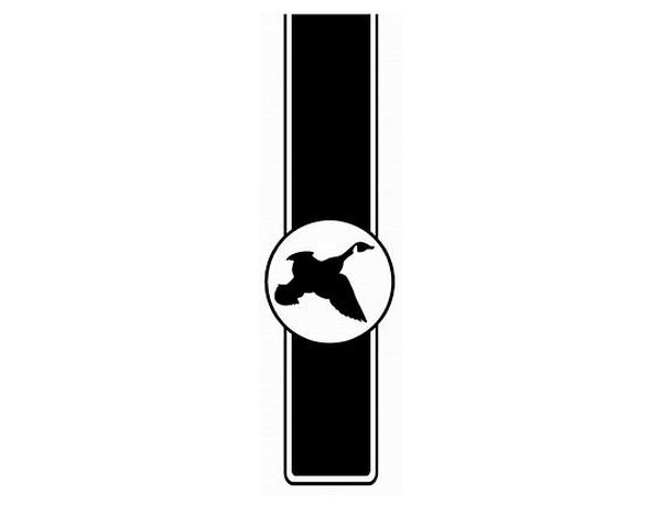 HUNTING 01 vertical truck bed stripe: a tall black stripe with a white circle and a flying Canada goose silhouette