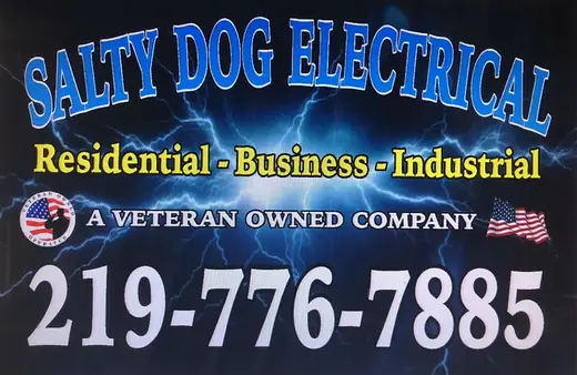 Blue electrical contractor sign with a large phone number
