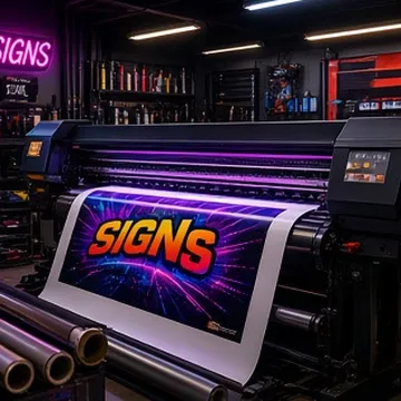 Sign shop printing a custom sign