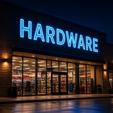 Retail store with an illuminated business sign